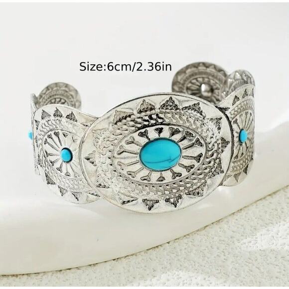 Ethnic Boho Western Navajo Bracelet Turquoise Cuff Bangle Native American - Picture 3 of 4